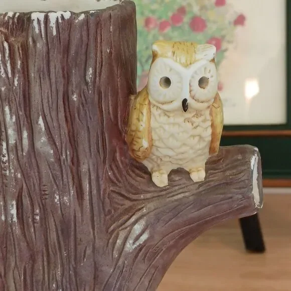 Vintage Ceramic Hand Painted Spooky Tree With Owl & Ghost Holding a Pumpkin Fig - Picture 5 of 15